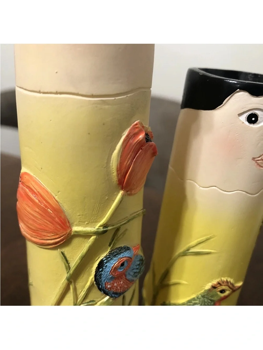 Hand-Painted Ceramic Family Bud Vases Set - Yellow & Cream